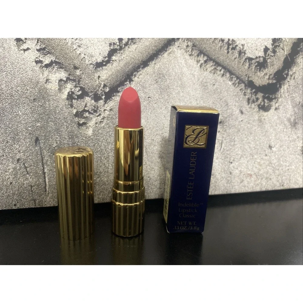 ESTEE LAUDER Lipstick IC 06 Indelibly Rich & Rosy Gold Ribbed Tube Rare!!! New